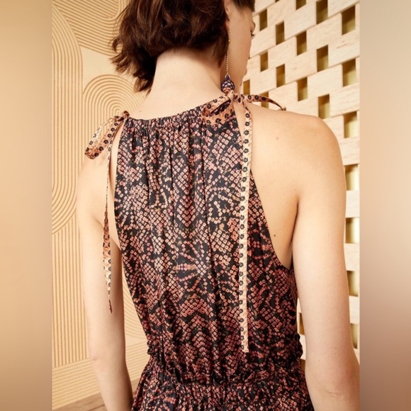 ULLA JOHNSON Mika Print Halter Neck Silk Midi Dress Size 2 $730 Tie Shoulders - Picture 6 of 14